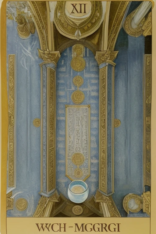 highest quality, masterpiece, Tarot, No alcohol, Angel, cup, water,, (ケルトTarot:1.2), Complex boundaries, English text, Roman numerals, card \(Moderate\)