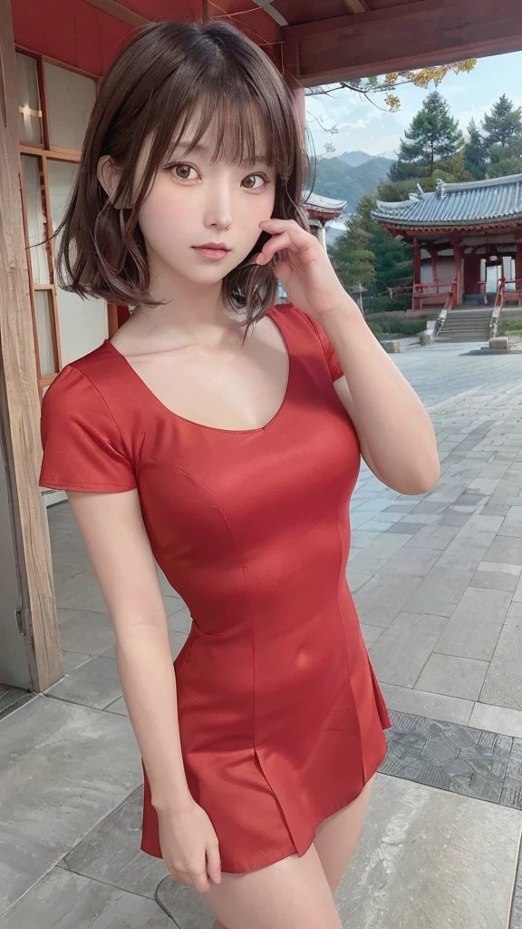 Ada wong,Form Resident evil 4 Remake,a beautiful woman with short black hair, wearing a red dress, with a medium bust size, against a black background, ultra realistic, ultra detailed, high quality, best quality, masterpiece, HD, 4K, 70mm lens