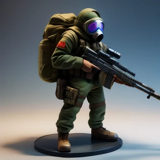 （（side angle））Alafud Soldier with gas mask and gun, Sanya Toys, Guerrilla, vinyl toy figurine, Highly detailed toys, Future combat equipment, Stop motion vinyl characters, Soldier, Marmoset Rendering, camouflage equipment, Octane Rendering”, Octane Rendering ”, Ninja, Vinyl Action Figures, Personagem pequeno. Unreal Engine 5,(((Pure cotton plush)))