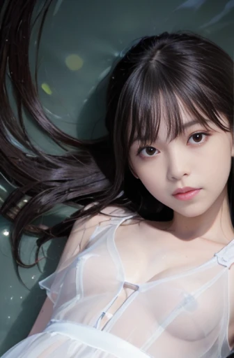 best quality, detailed, beautiful, insanely detailed, absurdres,perfect anatomy,
Japanese woman,black hair,27 years old,
(slender),
(small breasts best quality),NSFW,(pubic hair:1.5),full body shot,
lake, blissful, sleepy, (floating:1.2), messy hair, (A plain white dress that is wet and transparent:1.1), (A scene where the person is lying on his back and floating on the surface of the lake:1.2),a single large shooting star falling, (at midnight), overhead shot, (darkness:1.4)