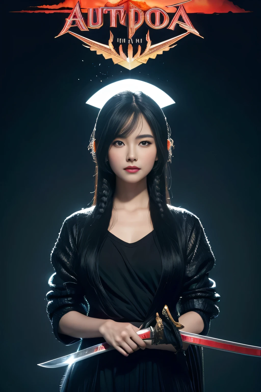 black hair, hair bobbles, wince, longeyelashes, solid circle eyes, light smile, ear blush, fang, Surrealism, drop shadow, anaglyph, stereogram, tachi-e, pov, atmospheric perspective, 8k, super detail, ccurate, best quality，Anime poster of a woman holding a sword and a woman holding a sword, Neil autoamata, Neil:Automata inspired, Neil : Automata inspired, Neil 2 b, 2b Neil Automata, Neil Automata, Neil, Neil:Automata, film still of 2b Neil Automata, Neil inspired, Key Art, 2 b from Neil Automata