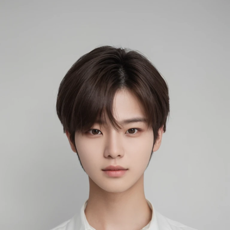 Best Quality, 8k, Masterpiece, (Portrait: 1.3), (photo realistic:1.4), (hyper realistic:1.4), Sharp Focus, looking at viewer, (smoother lighting:1.1), (increase cinematic lighting quality:0.9), realistic lighting, backlighting, light on face, ray trace, (brightening light:1.2), (Increase quality:1.4), sharp detail, (best quality real texture skin:1.4), finely detailed eyes, black_eyes, finely detailed face, 25 year old Korean man, (brown formal_shirt:1.4), (Create an image maintaining the original base model hairstyle:1.5)