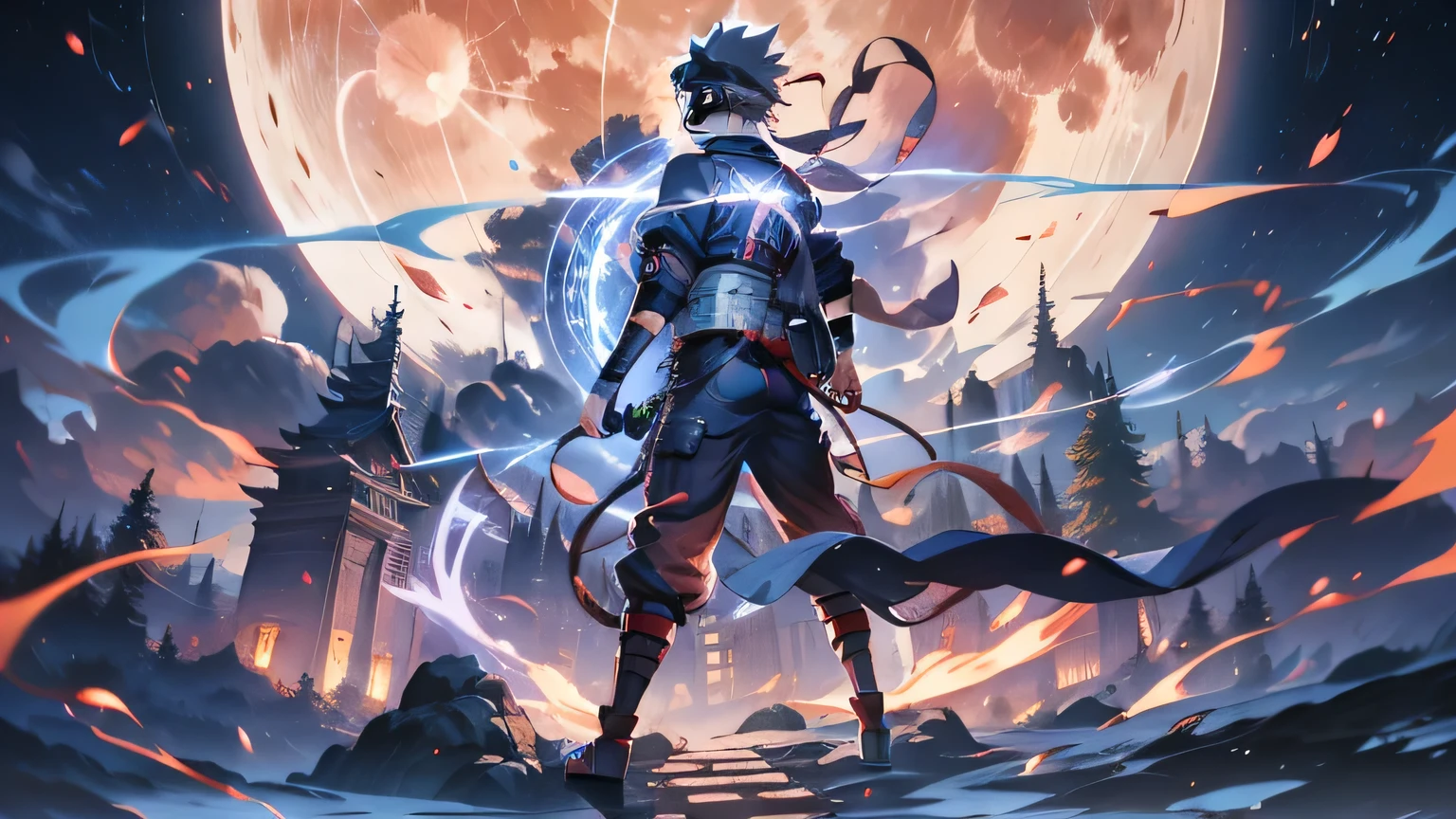 Anime characters standing in front of a full moon, Naruto detailed art, Naruto, popular Different world anime, Anime epic artwork, Different world, epic anime style, Official artwork with high detail, Keqing from genshin impact, anime poster, best anime 4k konachan wallpaper, Naruto Art Style, 2 d cg, Anime Wallpaper