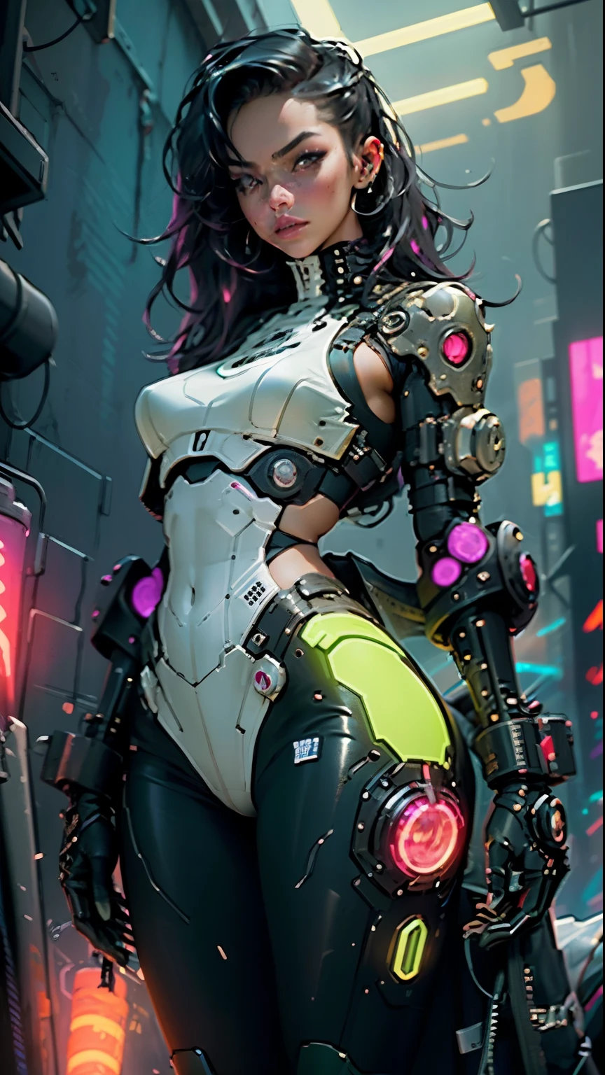 ((Best quality)), ((masterpiece)), (highly detailed:1.3), 3D, beautiful (cyberpunk:1.3) hacker woman full body, purple black long hair, with thick voluminous hair operating a computer terminal, nsfw, crawling like a cat, low angle camera view, focus dslr effect, depth field.