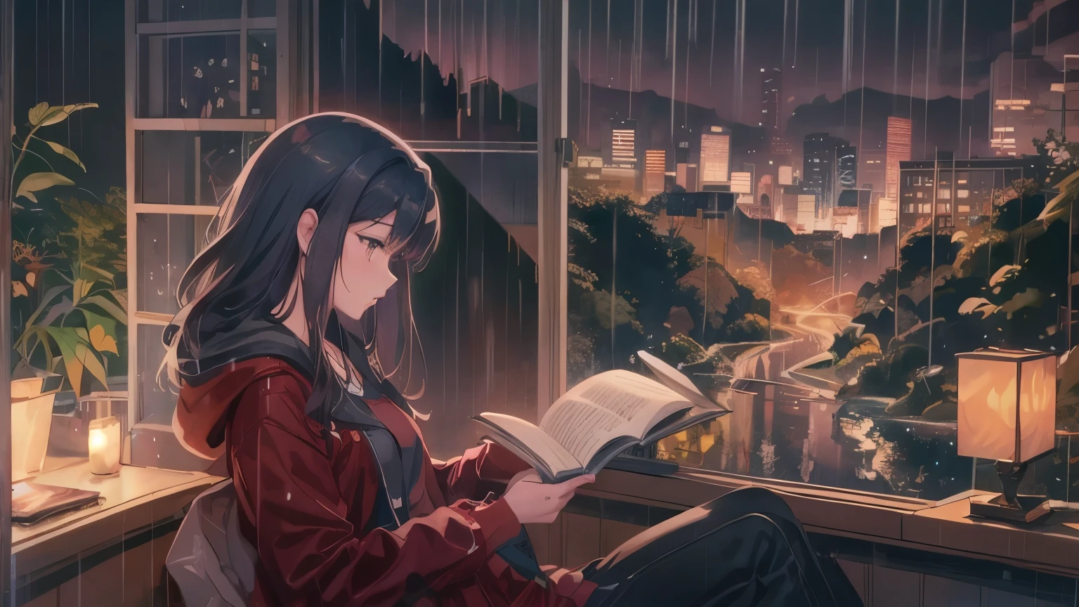 Anime girl reading a book in the rain, 4K Manga Wallpapers, 4k anime wallpaper, Beautiful anime scene, Anime atmosphere, anime wallpaper 4k, anime wallpaper 4k, anime art wallpaper 4k, anime art wallpaper 4k, Anime Aesthetics, Anime Aesthetics, Anime Atmosphere, Anime Style 4k, Nightcore, Anime Background, anime art wallpaper 8k