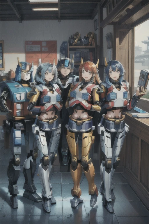 masterpiece, highest quality,
(transformers),
(A perfect and pretty human female face),
All of the bodies have their internal skeletons exposed except for their faces.,
None of them are wearing exoskeletons.,
Everyone is showing off their bodies,
Vibrant,
colorful,
Inside the maintenance workshop,
Under maintenance,
Great Hall,
背景の整備中のAutobot,
multi pose,
Full Body Shot,
Masterpiece,
Group selfie,
multiple, Autobot, (6+Autobot:1.9).