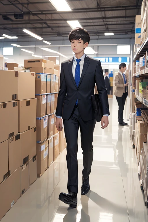 (8K), (best quality), (muste piece: 1.2)　((Hold the cardboard with both handale employee in a suit、Company aisles