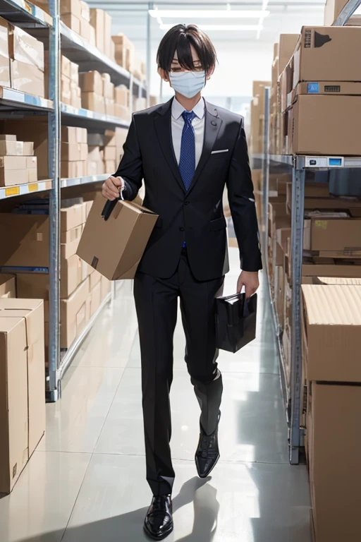 (8K), (best quality), (muste piece: 1.2) ((Hold the cardboard with both handale employee in a suit、Company aisles