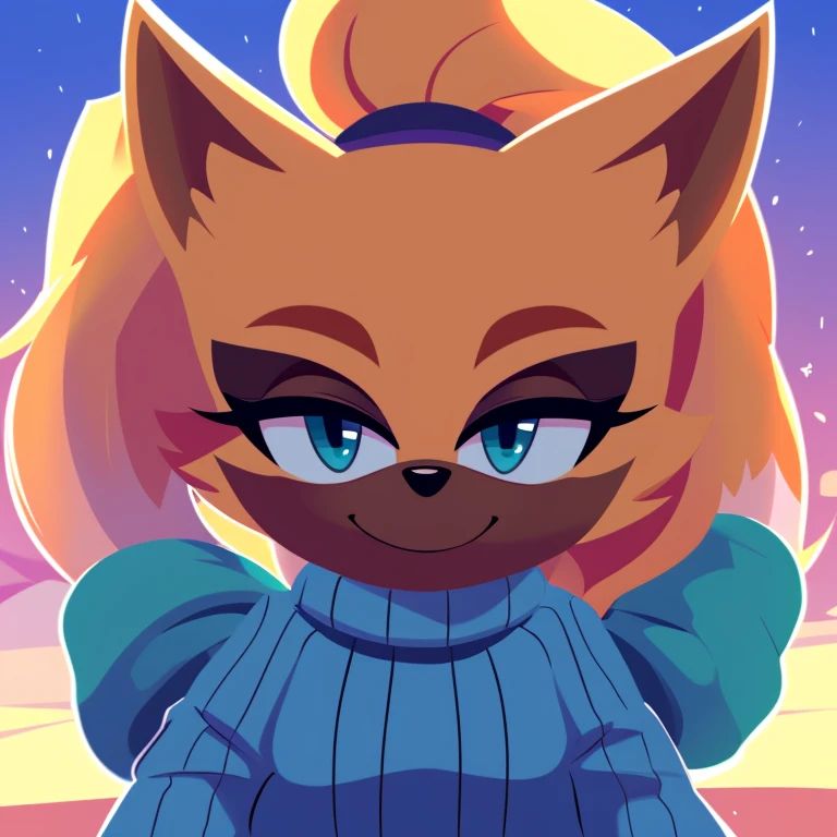score_9, score_8_up, 1girl, solo, Whisper the wolf, eyes open, closed mouth, smile, sweater, looking at viewer, pov, pov hug, lineless style, 2D
