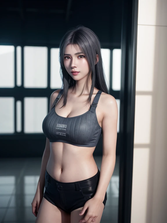 top-quality、8K Masterpiece、超A high resolution、(Photorealsitic:1.3)、Raw photo、1 girl、silver white hair、glowy skin、1 Cyberpunk Super Beautiful Soldier、((super realistic details))、portlate、globalillumination、Shadow、octan render、8K、ultrasharp、beauty breast、raw , full body waist up pose , upper knees pose , damp, slim plump body, various shot angle