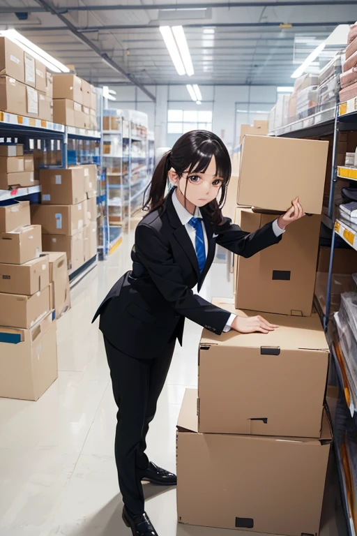 (8K), (best quality), (muste piece: 1.2)　((Hold the cardboard with both handale employee in a suit))、Company aisles