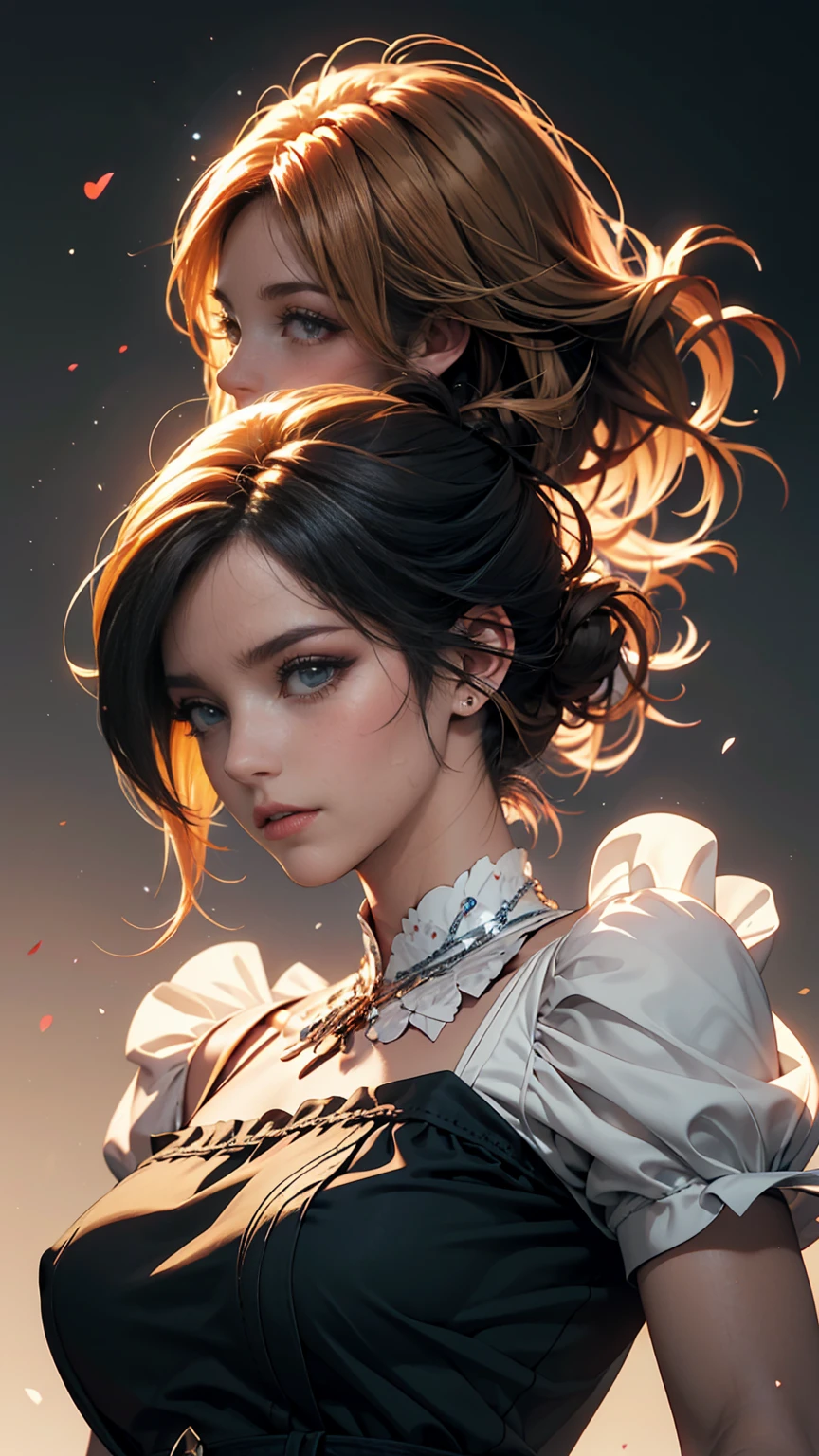 (anime),(cute)(masterpiece), (highest quality),One girl,Upper Body,(Double Exposure:1.2),(Simple Background:1), (movie angle),(Dynamic Angle),Disheveled long hair,(Low contrast),(Flat Color:0.7)