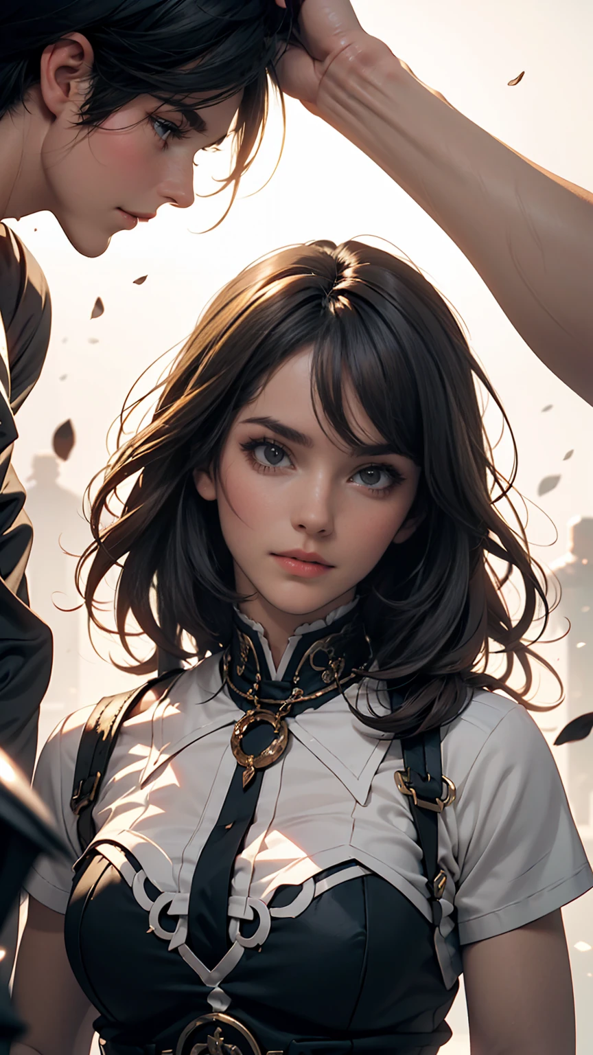 (anime),(cute)(masterpiece), (highest quality),One girl,Upper Body,(Double Exposure:1.2),(Simple Background:1), (movie angle),(Dynamic Angle),Disheveled long hair,(Low contrast),(Flat Color:0.7)