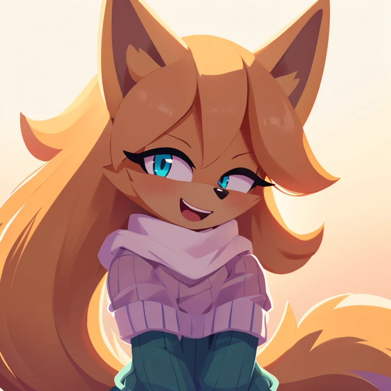 uploaded the e621, beautiful and detailed, woman (((female))) ((anthro)) Fox, (Averi, Fox girl), cinematic lighting, Fox, (anthro, fluffy fur), anthro fox girl, body fur, curvy, sexy, nice, cute, hot, comfortable anime-style cartoon-style, digital drawing, SFW, flat chest, chest fluff, blushing, green eyes, sassy, sassy hips, cute friendly smile, heart, hearts, speech bubble, looking at viewer, close up, sitting, sitting on a rock, Ross Tran, ruan jia, by Kenket, by zero-sum