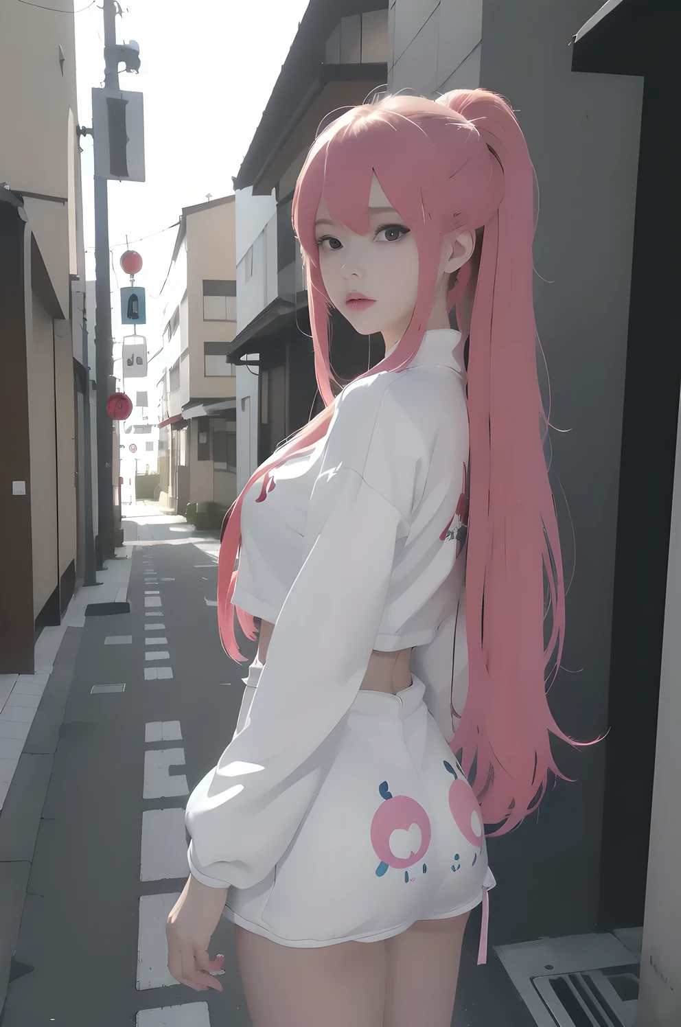 (rear view, backside view),(La mejor calidad,A high resolution,Ultra - detallado,actual),Souryu Asuka Langley a doll with long pink hair and a (chaqueta azul:1.4) , pantalones plateado, animated barbie doll, blonde chica anime con pelo largo, (estilo Souryu Asuka Langley:1.4) ,(cabello azul Souryu Asuka Langley white :1.4), 
(tokyo alley background :1.4), anime estilo 3d, Modelo de cuerpo completo de Anime VTuber, ilya kuvshinov con pelo largo, chica anime con pelo largo pink, figura emergente del desfile, render de una linda chica anime 3d, More detailed 8K.motor irreal:1.4,UHD,La mejor calidad:1.4, fotorrealista:1.4, textura de la piel:1.4, obra maestra:1.8,obra-prima, mejor calidad,objeto Objeto], (detailed face features:1.3),(Las proporciones correctas),(Ojos hermosos azules),  (pose vaquero), (japan alley background :1.4), ,( ciberpunk 2.1), (estilo kawaii white :1.4), (dedos detailed:1.4), (perfect anatomy), (Souryu Asuka Langley white :1.4) 