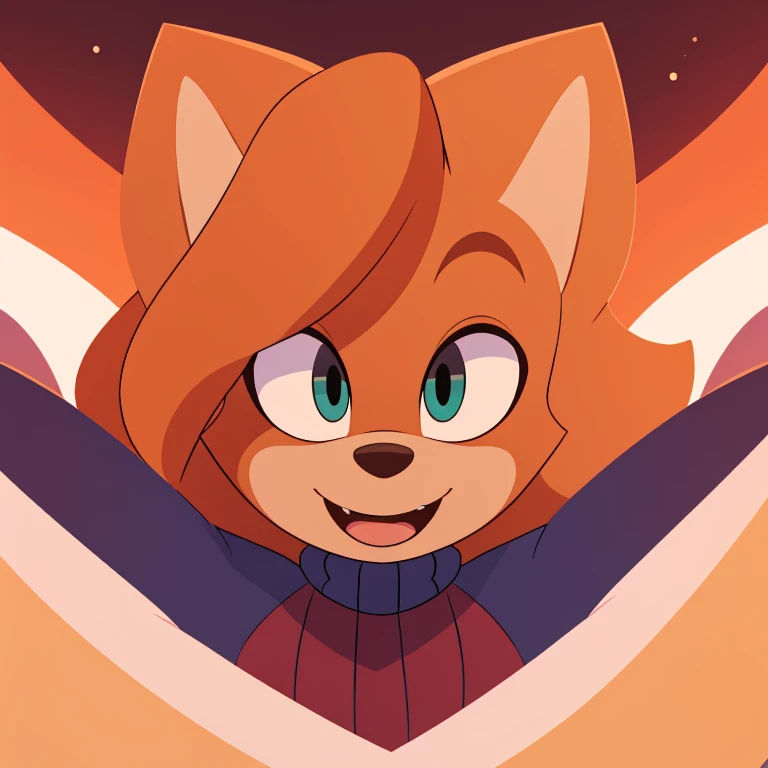 score_9, score_8_up, 1girl, solo, Whisper the wolf, eyes open, closed mouth, smile, sweater, looking at viewer, pov, pov hug, lineless style, 2D