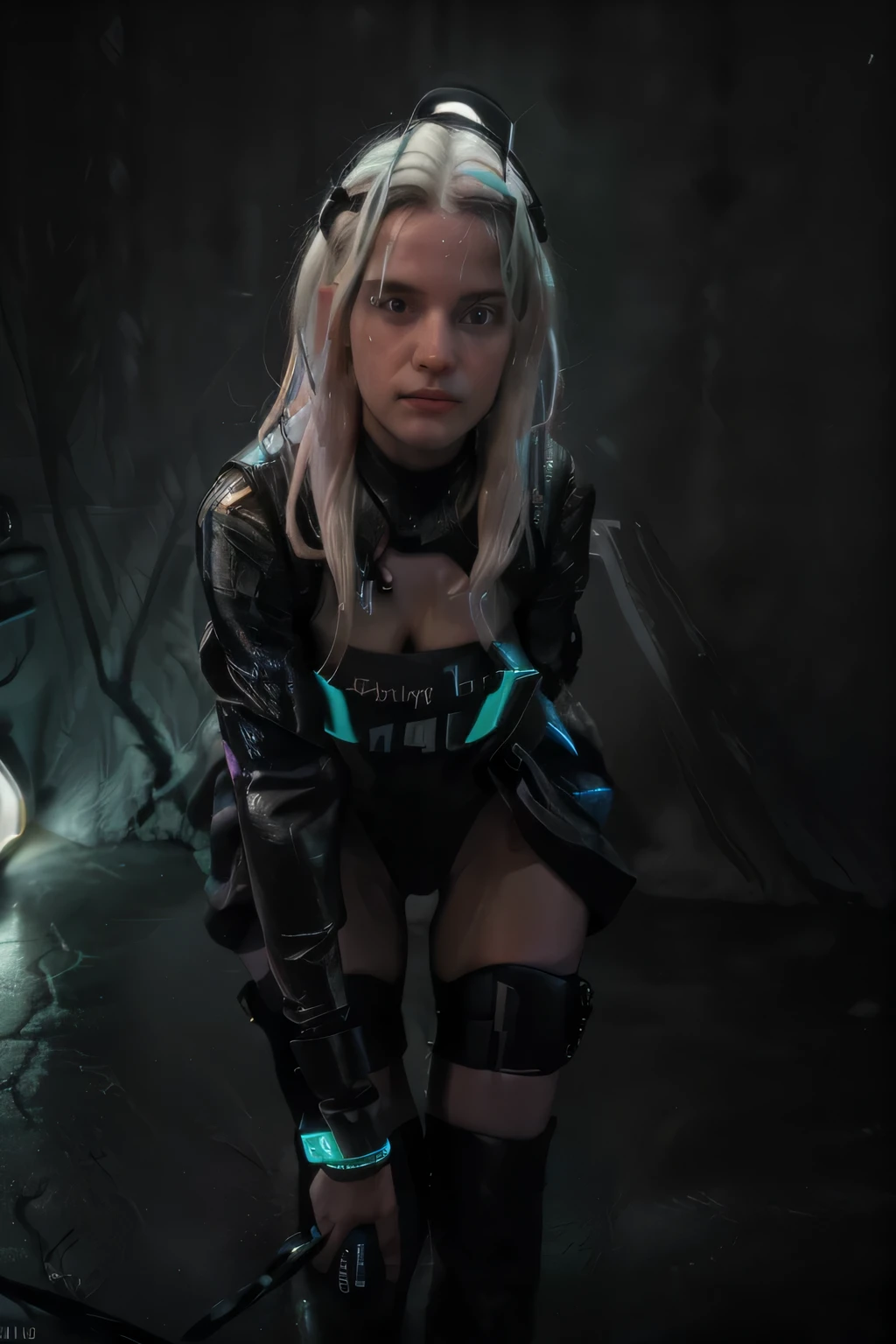 Girls rave,(((1 girl))),((girl with extremely Niedlich and beautiful white hair)),dunkel Haut,very dunkel Haut,dunkel_Haut,(((white hair:1.35,glattes Haar,lange Haare:1.4,colored inner hair,Ohratmung))),(((Licht_Gelb_Augen:1.3))),kompliziert Augen,beautiful detailed Augen,symmetrical Augen,big Augen:1.5,((fett)),((((black girl,black Haut,dunkel-Hautned_weiblich,dunkel Haut:1.3,ebony Haut,lustrous Haut:1.5,bright Haut: 1.5,shiny Haut,very shiny Haut,shiny body,plastic glitter Haut,exaggerated shiny Haut,shiny Haut like ebony,illuminated Haut, wet legs))),(Spinne Unterleib,Schlanke Taille,wide hips,athletic body,aufgepumpte Beine,detailed body,(detailliertes Gesicht)), Niedlich,nuttig ((rave shirt with an Gelb print,Rave-Minirock,visible thong straps)),((unterhose strap)),(ein Rave-Outfit tragen:1.3,Rave-Kleidung,halbnackt,mit wenig Kleidung),((Nasse Kleidung,kompliziert outfit,kompliziert clothes)), (dynamische pose:1.0),nur konzentrieren,ashamed,(zentriert,An die Abmessungen anpassen,Drittelregel), Cyberpunk-Stadt am Meer bei Nacht, with bright neon signs and dunkel stormy clouds and puddles, Landschaft:1.25,Nachtzeit, sternenklare Nacht, Kosmos,Very dunkel night that makes the neon Lichts stand out, very bright neon Lichts,Nachtzeit, sternenklare Nacht, Kosmos, artistic photography,(Fotografie aufgenommen von SLDR),highres, scharfer Fokus,(ultradetailliert, extrem detailliert), (fotorealistisches Kunstwerk:1.37),(extrem detailliert CG unity 8k wallpaper),((Synthwave-Hintergrundthema)),(((Leuchtende Farben))),kompliziert,(kompliziert background),(Meisterwerk),(best quality),perfekt gerendertes Gesicht,perfekte Gesichtsdetails,realistisches Gesicht,fotorealistisch,analoger Stil,((kompliziert detail)),(((Realismus))),