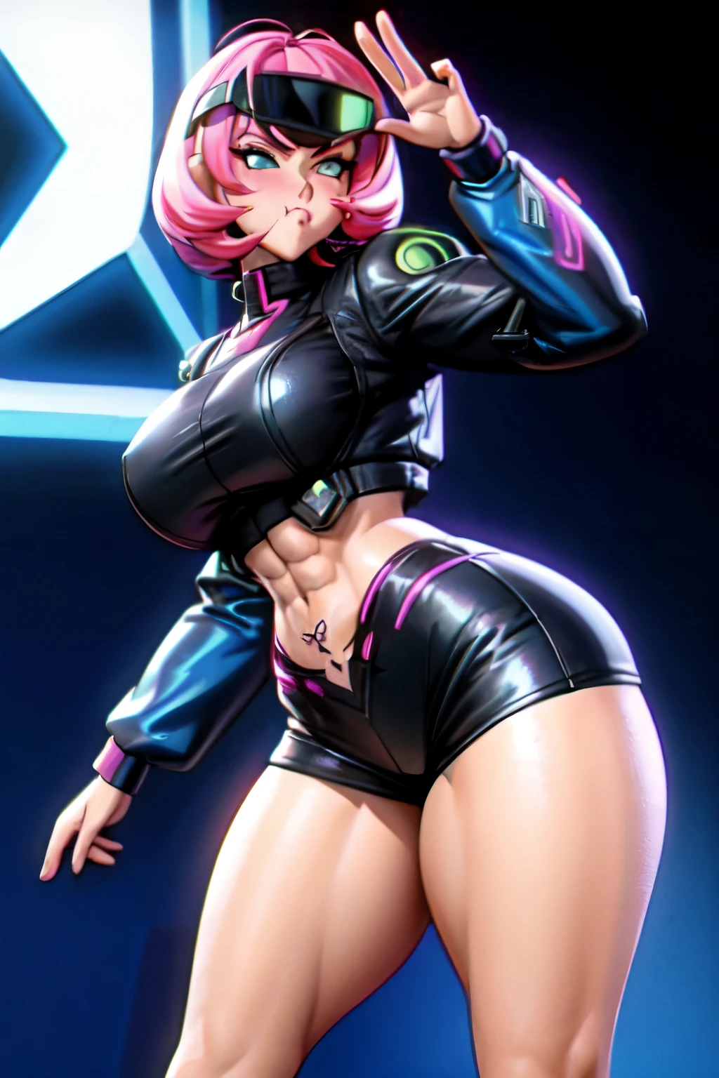 (()), ((female)), ((thick thighs)), ((Muscular)), ((cybernetics)), (()), ((dynamic pose)), ((retro)),  ((cyberpunk))
(()), ((pouting)), ((cel shading)) ((80's)) ((tattoos))


