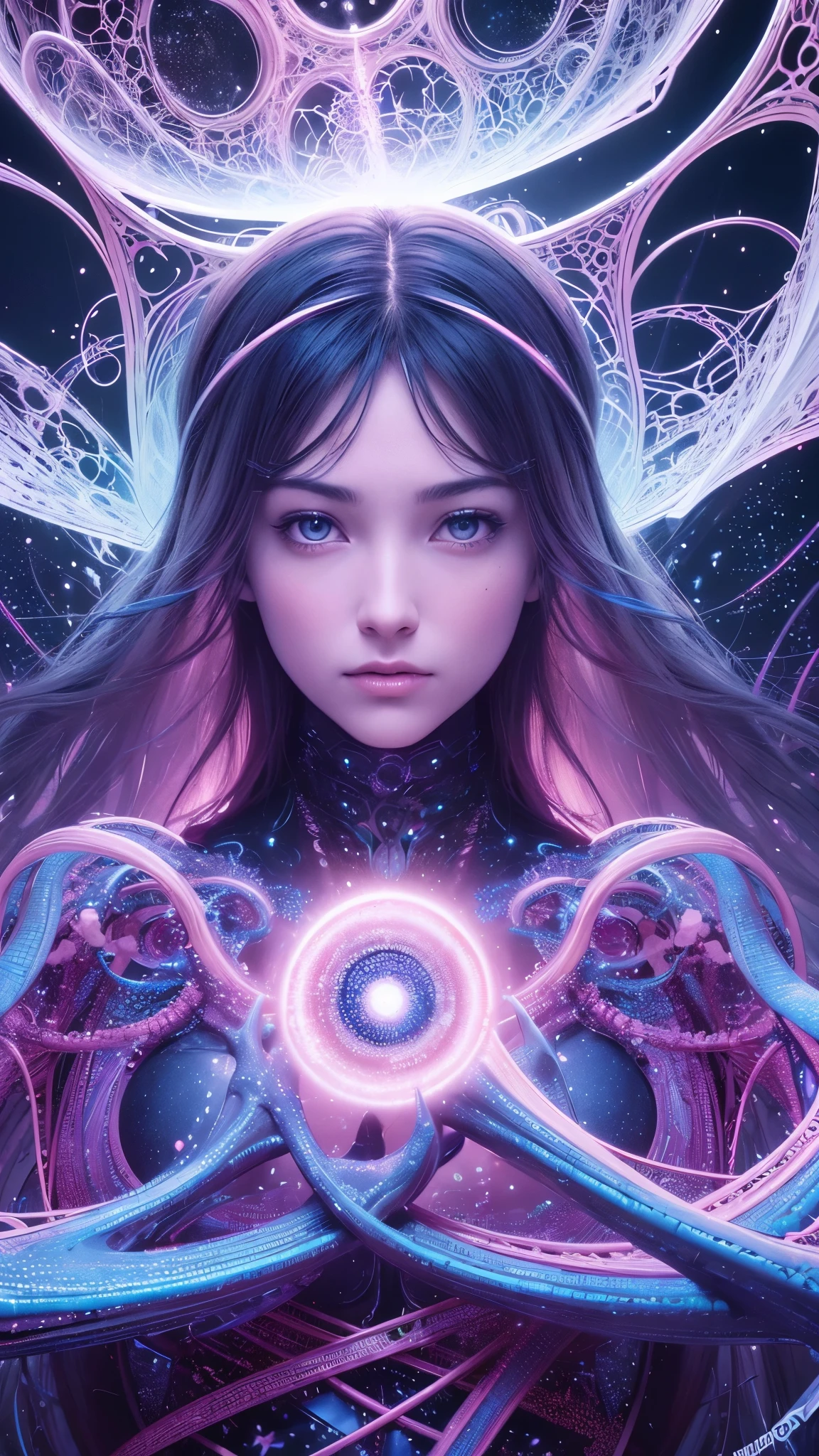 breathtaking oil painting, A surreal, hyper-realistic digital illustration that emulates the style of oil painting, seamlessly blending the aesthetics of Alex Gray's psychedelic visionary art and HR Giger's biomechanical themes. The central focus of the painting is a massive, intricate network of intertwining neurons, representing the unified theory of human consciousness and the complex web of connections that define our individual identities. The network extends outward, forming the shape of a giant eye, as if to suggest that our perception of reality is a product of the neural processes within our brains. Surrounding the eye are other organic and mechanical elements, such as tendrils, tentacles, and abstract forms, all interconnected and intertwined, creating a sense of a collective unconsciousness and a shared psychedelic experience. The color palette is rich and vibrant, with deep blues, purples, and reds dominating, giving the image a dreamlike, psychedelic quality. Shadows and highlights are expertly rendered, lending an air of three-dimensionality and hyper-realism to the digital illustration. The overall effect is both awe-inspiring and unsettling, inviting the viewer to contemplate the mysteries of the human mind and the limitless potential of our collective consciousness., photorealistic oil painting, by charlie bowater, fine details, by wlop, trending on artstation, very detailed, natural beauty