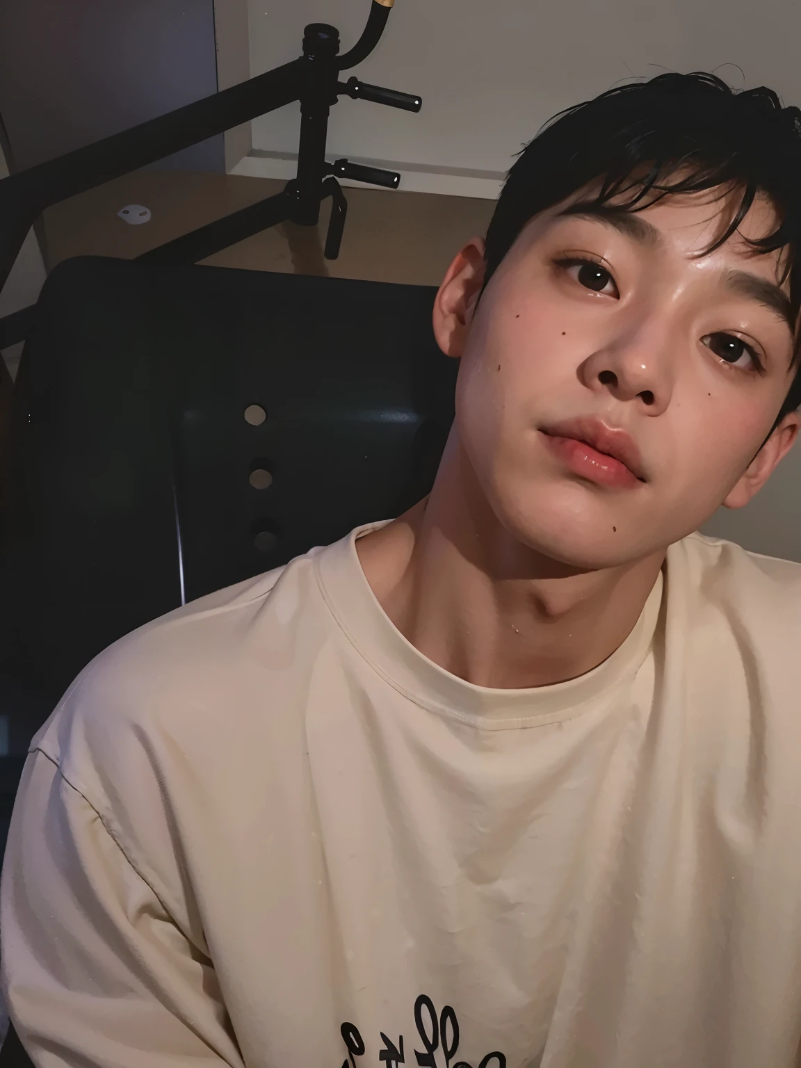 there is a man that is sitting down with a cell phone, shinji, hyung tae, mark lee, kim doyoung, hong june hyung, inspired by jeonseok lee, handsome chad chin, wan adorable korean face, taejune kim, shin jeongho, south korean male, glossy from rain, inspired by Kim Myeong-guk, male ulzzang