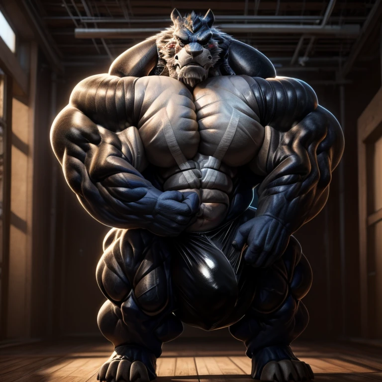 solo, male, , , , hyper pecs, thick thighs, standing, indoor,,(,,(,solo,very hyper muscles:1.1)(Huge bulge:1.8)