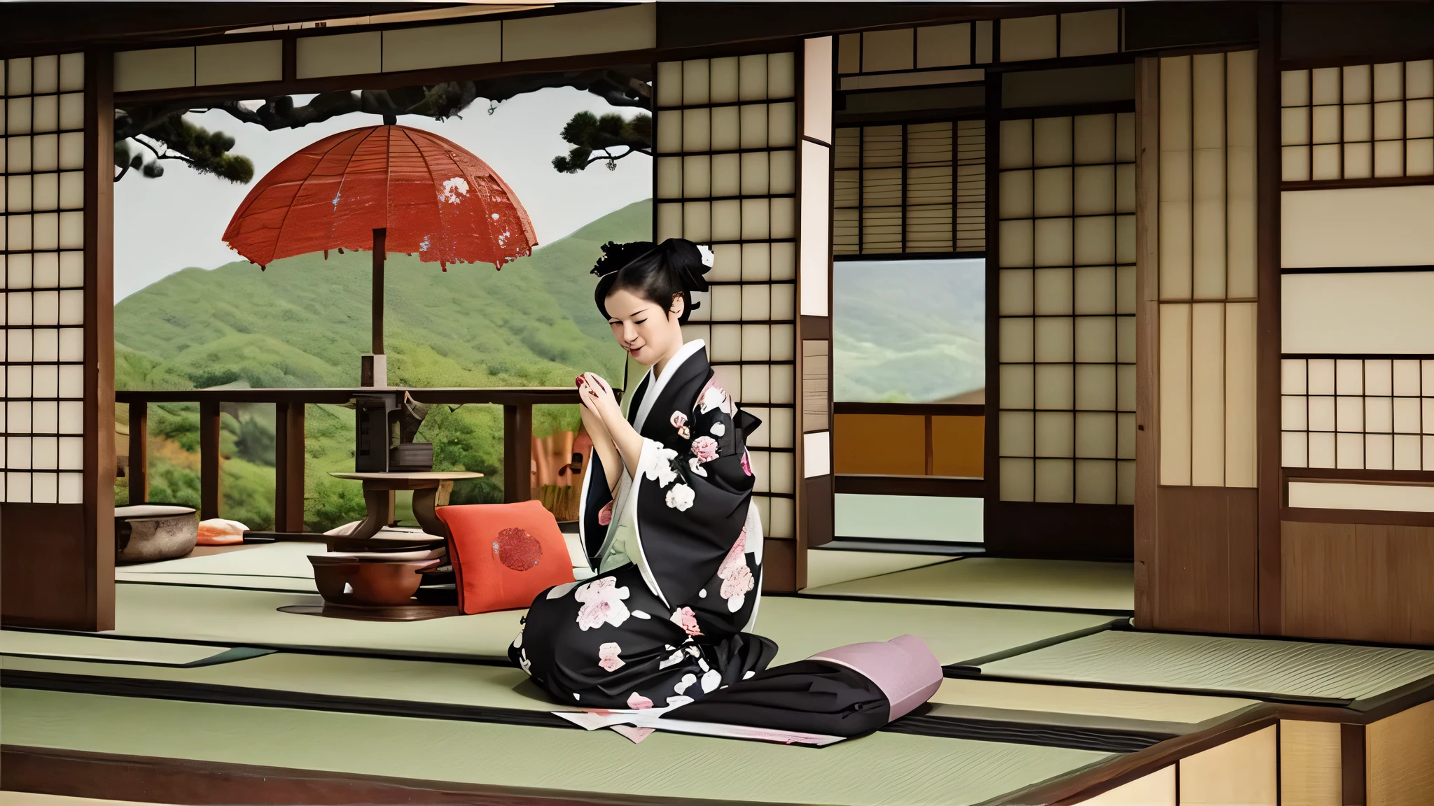 Scenery of the old Japan、Woman in Kimono