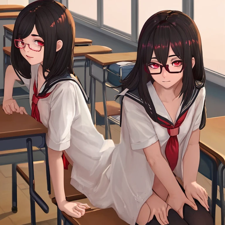 2 girls, Naked, glasses, in classroom, blue eyes, Brown hair, fucking, sexi pose