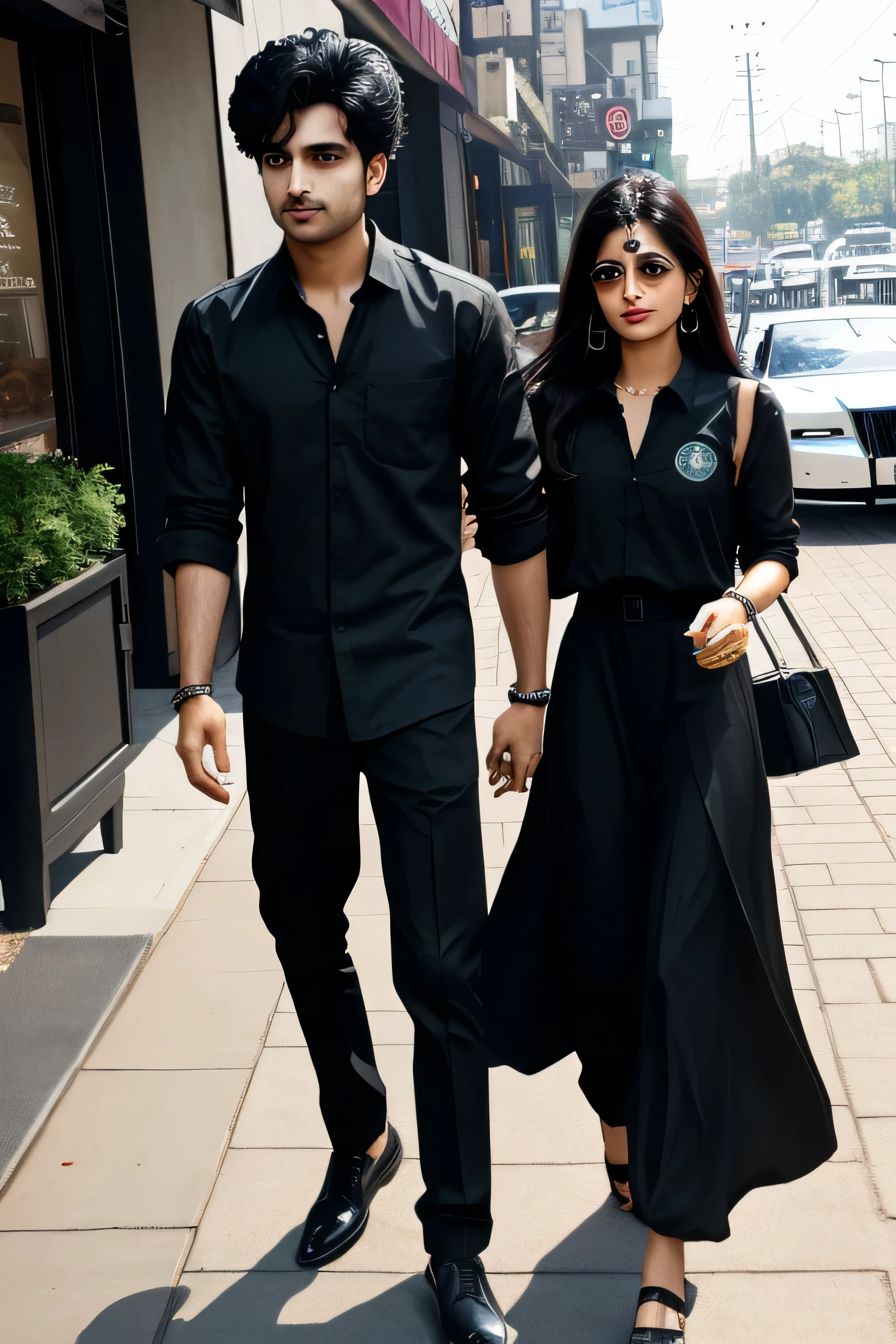 Gril black dress name neha and boy black shirt black pant naam gaurav Starbucks sand Rolls-Royce car paisa hand rose paspose with boy gaurav
 