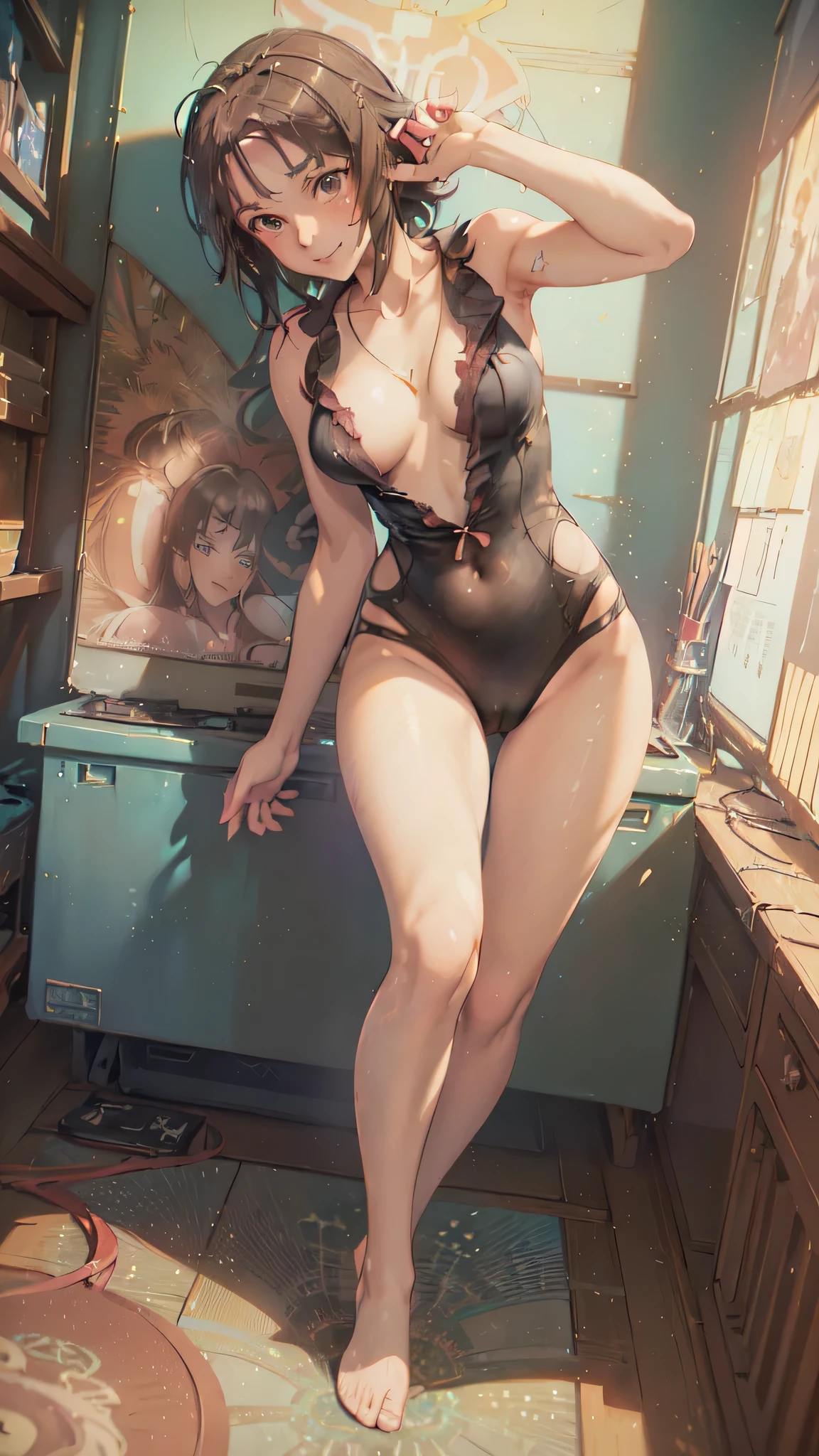 ((Final Fantasy (Yuna), (young girl, , full body, naked body, dark hair, light skin, scarlet lips, smile; black, expressive playful eyes, long eyelashes)). ((Anime girl with brown hair hair and white dress with necklace, beautiful character painting, soft anime computer graphics, realistic anime art, beautiful anime woman, Cyberpunk, futurism, tight jumpsuit, anime girl rendering, Makoto Shinkai and Artgerm, realistic 3D anime style, anime realism style, digital art in anime style, beautiful anime girl)), (style, very beautiful young girl)). ((High quality, masterpiece)).very sexy, 75 % nsfw, 70% nude