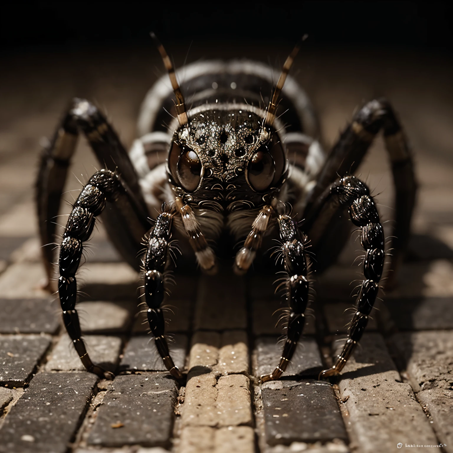 Prompt: Elegant Leap" Prompt: Create a captivating scene of a jumping spider raising its front legs in preparation to leap. The page should be filled with beautiful patterns, possibly resembling a mosaic tile, surrounding the spider and creating a visually stunning environment.