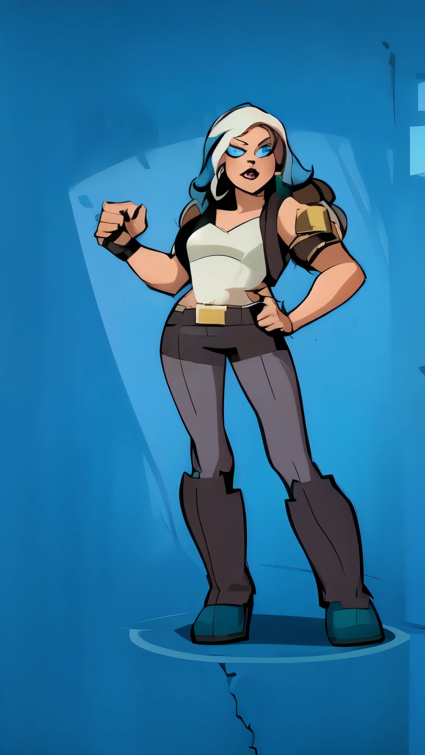 A woman with long white hair and blue eyes,Full body view,Frontal HD,Ultra-clear details,High-definition quality,Europe and America,Sexy,American cartoon,American comics,2D,game character