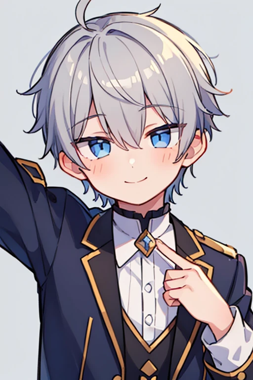 ((((1 boy)))),(idol)(high-quality, breathtaking),(expressive eyes, perfect face), 1boy, male, solo,short gray hair, blue eyes, smile