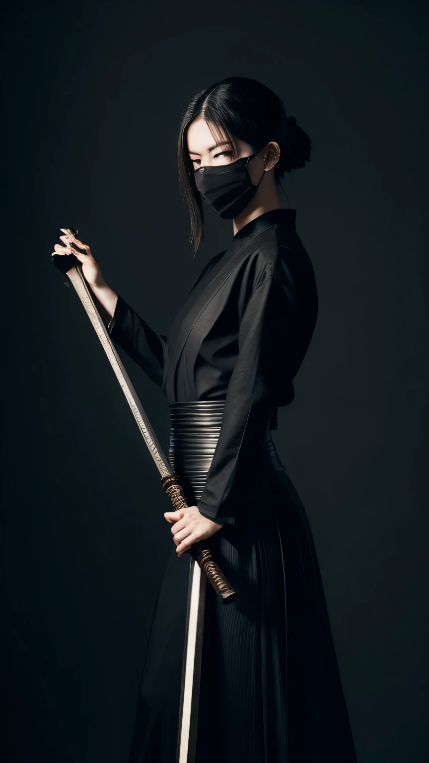 arafed woman in a black outfit holding a sword and wearing a mask, very beautiful cyberpunk samurai, unsheathing her katana, she is holding a katana sword, katanas strapped to her back, goth ninja, seductive cyberpunk dark fantasy, beautiful female assassin, inspired by Hedi Xandt, organic seductive geisha, holding a whip