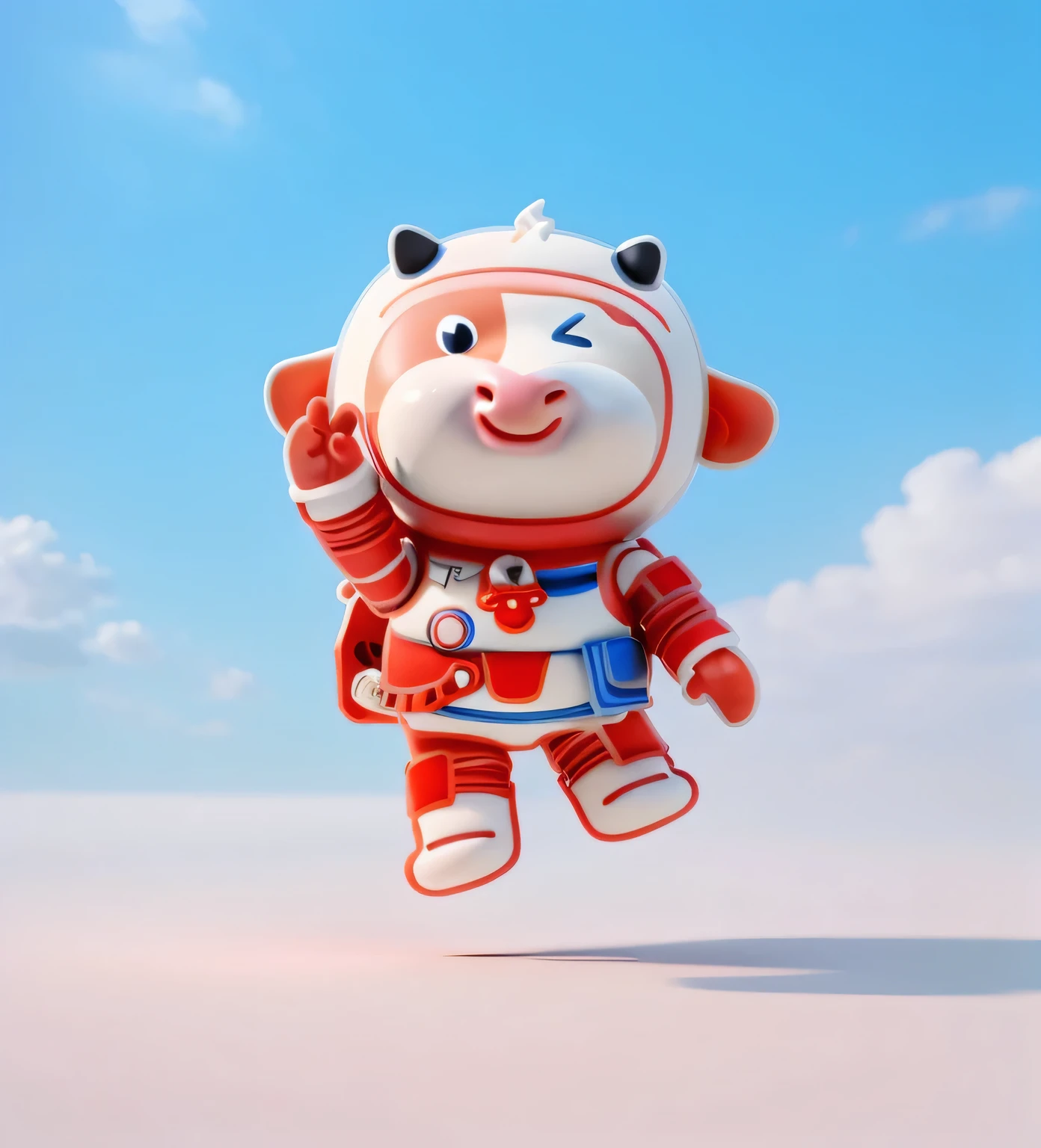 Cow cartoon style,white blue red,3d rendering style,Best quality