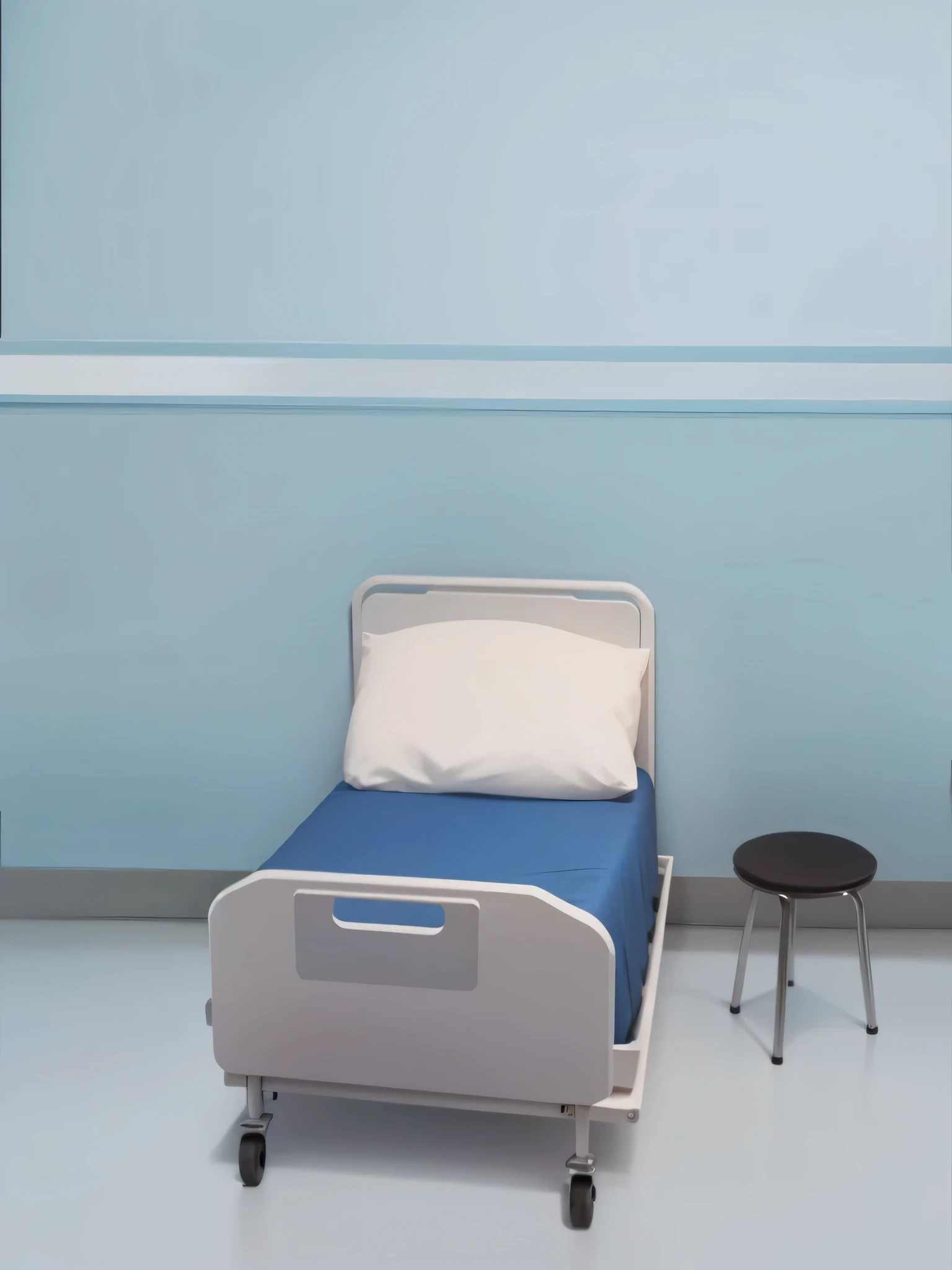 There is a bed with blue sheets and a stool in the room, Hospital background, candy Hospital room, Personal room background, Hospital room, Sterile simple room, Hospital ward, Random background scenes, Bedroom background, Interior background art, Hospital, Interior background, Sterile background, in Hospital bed, Tidy up the room, Blue Room, Hospital interior, Life Simulator game screenshots