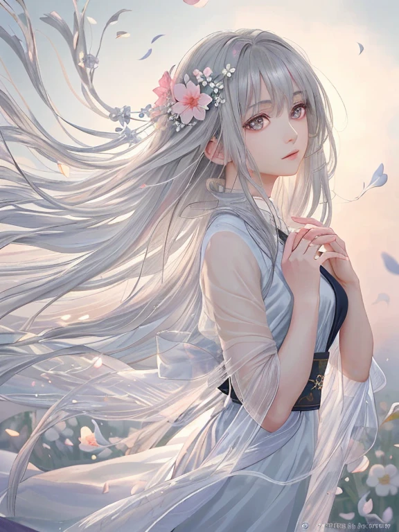 🎨model: Kizuki-Anime / Hentai Checkpoint
🌸Prompts: (masterpiece, High resolution, Realistic portraits:1.3), Anime woman with an ethereal presence, Depicting a gentle sister, (Long silvery white hair:1.2), cascading down her back, (Light pink lips:1.1), calm and calm, Bangs gracefully framing her face, (Gray pupils:1.4), radiate a sense of wisdom, Stand in the cold wind, (Realistic depiction:1.1), Delicate petals dance in the air, (Floral Background:1.2), Adds a touch of beauty and ephemerality, (Calm and rational expression:1.1), Depict her composed nature, (Delicate and calm face:1.2), Capture her tranquility, Mid-shot focusing on her delicate features, (Hair blown by the subtle wind:1.1), (background music:1.2), Evokes a sense of calm and introspection.