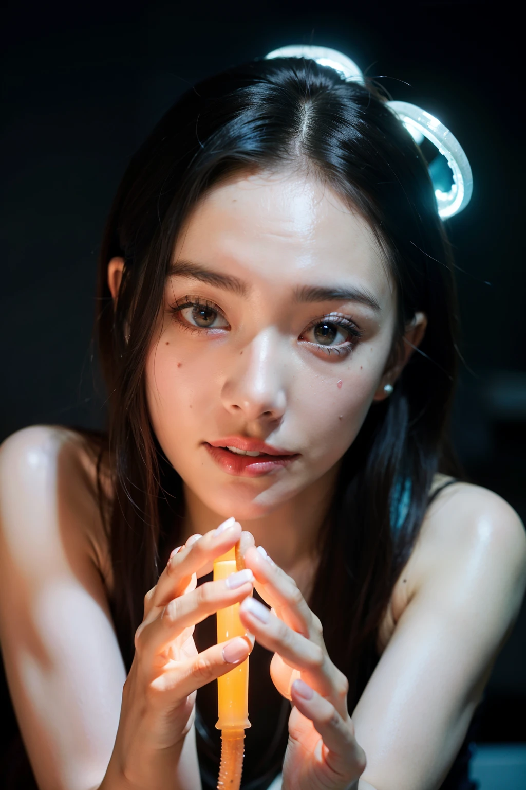 1 girl, depth oF Field, First-person view, F/1.8, 135 mm, Nikon, UHD, Retina, masterpiece, precise, Anatomically correct, textured skin, Super Detail, High Detail, High quality, best quality, high resolution, 1080p, HD, 4K, 8k scary and sexy colorful detail art, portrait, (beautiful and obscene female alien:1.4), (vulgar1.7), (She has red eyes,No pupil:1.8), (White skin:1.7), (There is an organ similar to female genitalia in the middle of the forehead:1.9), (The most beautiful face in the universe:1.2),Tempting evil eyes, (Big mouth:1.1), (Teeth as sharp as a vampire:1.2), Full body portrait, (Bioluminescence:1.5), (smile:1.3), (Sexy pose:1.5), alien, No humans, cells are fused, (Many translucent tentacles:1.3) alien, cell, Biography, best quality, 8k, 4K resolution_quality, High freshness, Dramatic Lighting, On the table:1.5,cinematic quality, Detailed description, (Fine details:1.2), high resolution, High freshness, loyally, (thick eyebrows:1.2), Beautiful and symmetrical eyes,(Very detailed face and eyes:1.2), Intimate face, (Super detailed skin quality feeling:1.4), Perfect anatomical structure, (Beautiful and fit body:1.5), (Hydrated skin:1.2), No makeup, (Dark circles:1.1), Long canine teeth, Movie Character Painting, ultra high quality model, cinematic quality, Detailed description, (Fine details:1.2), high resolution, High freshness, loyally, official art, Unity 8k Wall paper, best quality, Very high resolution, Ultra-fine art photography, Midnight Aura, Unreal Engine 5, Ultra-clear focus, Artwork by Yoshitaka Amano, Type Germ, Royce, Complex artwork, best quality, masterpiece, ultra high resolution, (Photo-realistic:1.4), Surrealism, Like a dream, Nautilus, Creating Fantasy, snails, Dream snails, (biopunk Nautilus:1.3),Exciting color scheme, Surrealism, Smile, blue tentacles, amazing mutation, Well-proportioned body, goddess of the deep sea