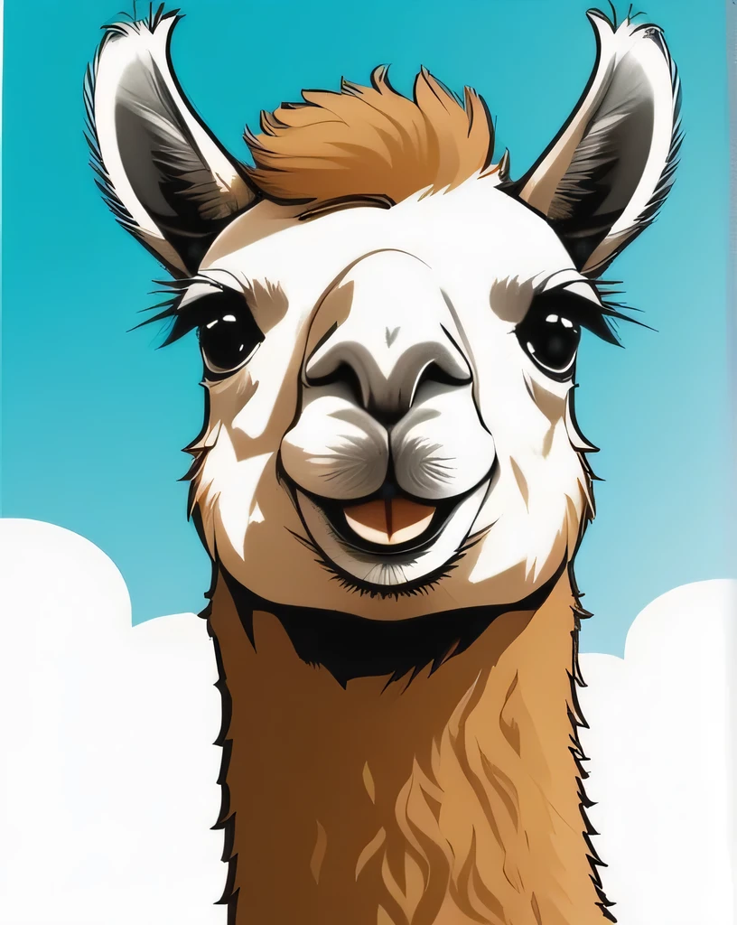 comic (Sophisticated Vector image:1.3) of (Sketch:1.3) llama a llama is looking at the camera with a fish eye lens, alpaca, portrait of a llama, lama with topknot wild fluffy llama portrait, lama, llama head, llama with dreadlocks, llama portrait, wide angle lens photography, llama, wide lens photography, animal photography, super wide lens, cute single animal, super wide angle lens, no humans, realistic, animal, grass card,(Flat style:1.3),Illustration,Behance,close portrait,(manga:1.3),beautiful,attractive,handsome,trending on ArtStation,DeviantArt contest winner,CGSociety,ultrafine,detailed,studio lighting . graphic illustration, comic art, graphic novel art, vibrant, highly detailed