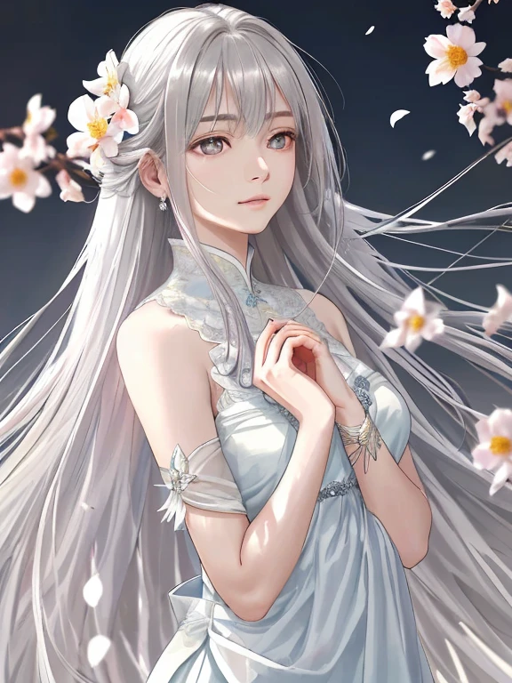 🎨model: Kizuki-Anime / Hentai Checkpoint
🌸Prompts: (masterpiece, High resolution, Realistic portraits:1.3), Anime woman with an ethereal presence, Depicting a gentle sister, (Long silvery white hair:1.2), cascading down her back, (Light pink lips:1.1), calm and calm, Bangs gracefully framing her face, (Gray pupils:1.4), radiate a sense of wisdom, Stand in the cold wind, (Realistic depiction:1.1), Delicate petals dance in the air, (Floral Background:1.2), Adds a touch of beauty and ephemerality, (Calm and rational expression:1.1), Depict her composed nature, (Delicate and calm face:1.2), Capture her tranquility, Mid-shot focusing on her delicate features, (Hair blown by the subtle wind:1.1), (background music:1.2), Evokes a sense of calm and introspection.
