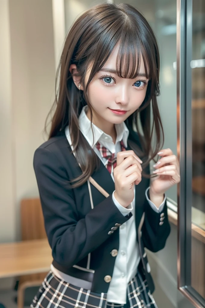 Yukiyuki Yukinoshita, Yukinoshita Yukino, Black Hair, blue eyes, Long Hair,
Rip off your blazer, cardigan, Jacket, Plaid, Plaidskirt, , skirt, Sobu High ,,
Take a break indoors, Shabby room,
break looking at viewer, break (Tabletop:1.2), highest quality, High resolution, Unity 8k wallpaper, (figure:0.8), (Beautiful fine details:1.6), Highly detailed face, Perfect lighting, Highly detailed CG, (Perfect hands, Perfect Anatomy),Laughter