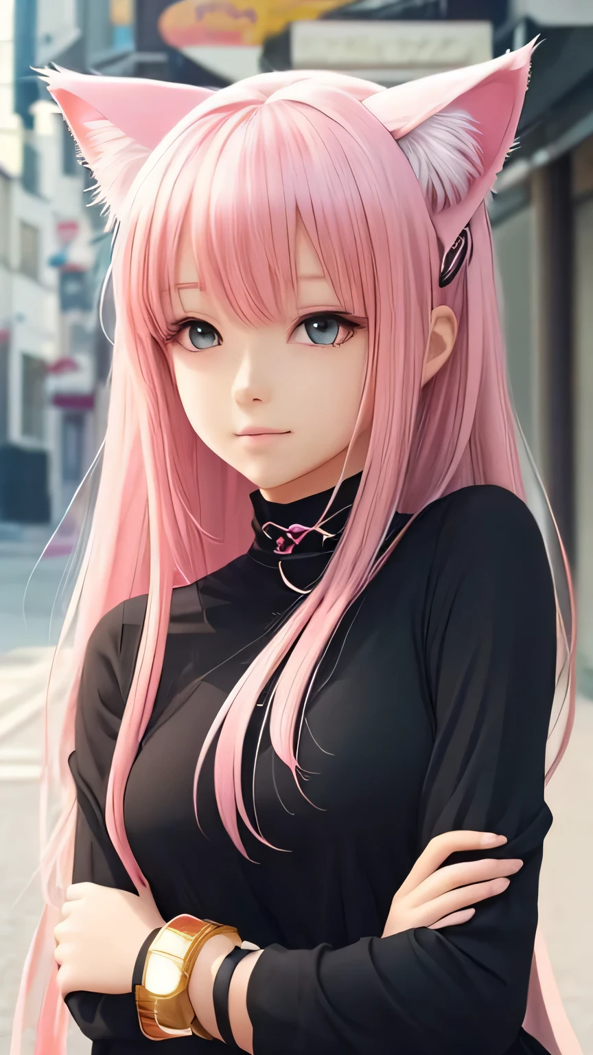 There is a woman with pink hair and cat ears., Very beautiful cute cat girl, Charming cat girl, Real life anime girls, Ultra realistic anime, beautiful Anime cat girl, Anime cat girl, Beautiful young cat girl, Very Beautiful Anime Cat Girl, Surreal , Enchanting anime girl, cute Anime cat girl, Cat ears anime girl