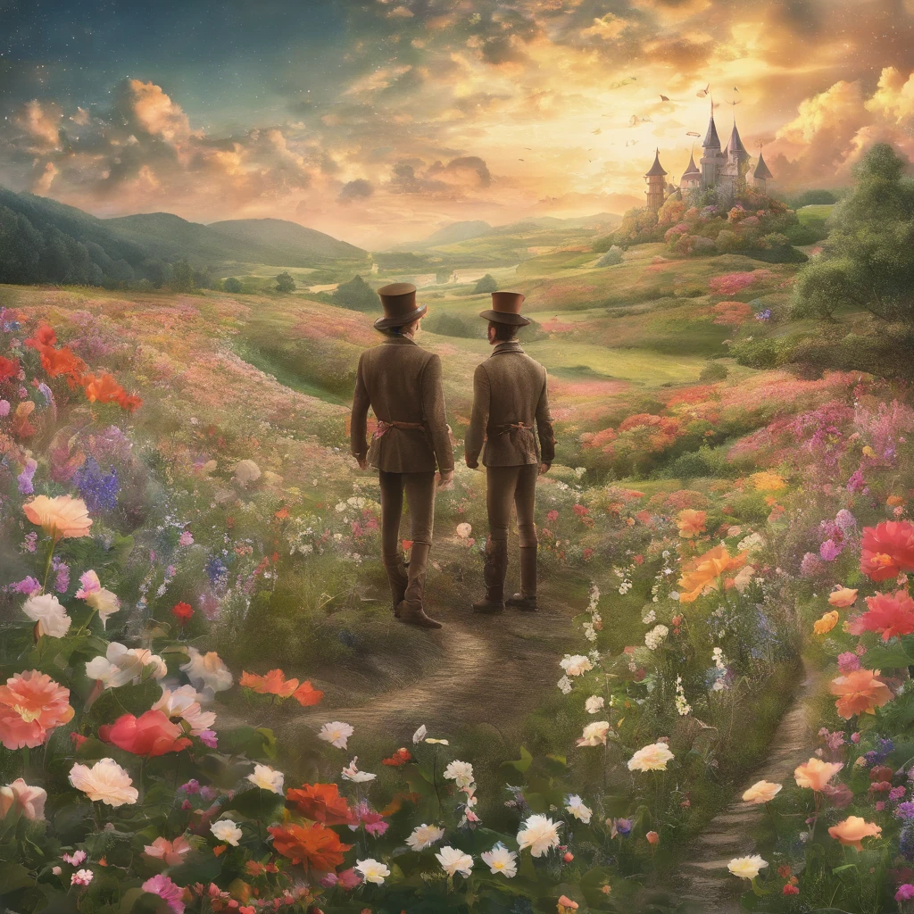 flower field、Two men