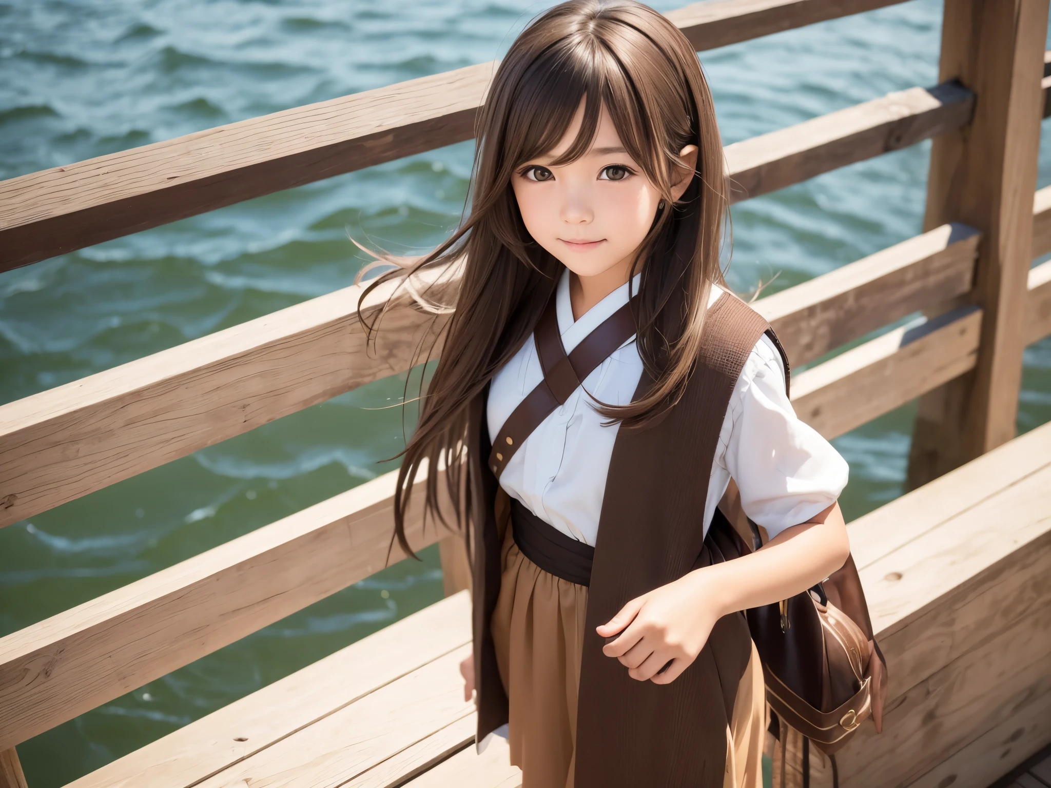 young
(girl)
hair swaying in the wind
(brown hair)
calm smile
set up clothes for kids
(Girl's costume)
Calm river seen from the bridge
Japanese face
