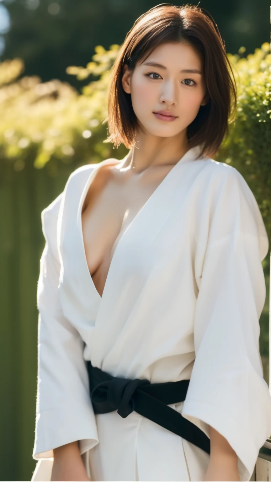 top quality, Masterpiece, A high resolution, 1 full length naked girl, Beautiful and perfect face, bob haircut, japanese clothing, Kimono, complex parts, cinematic feeling, 8K, very detailed  