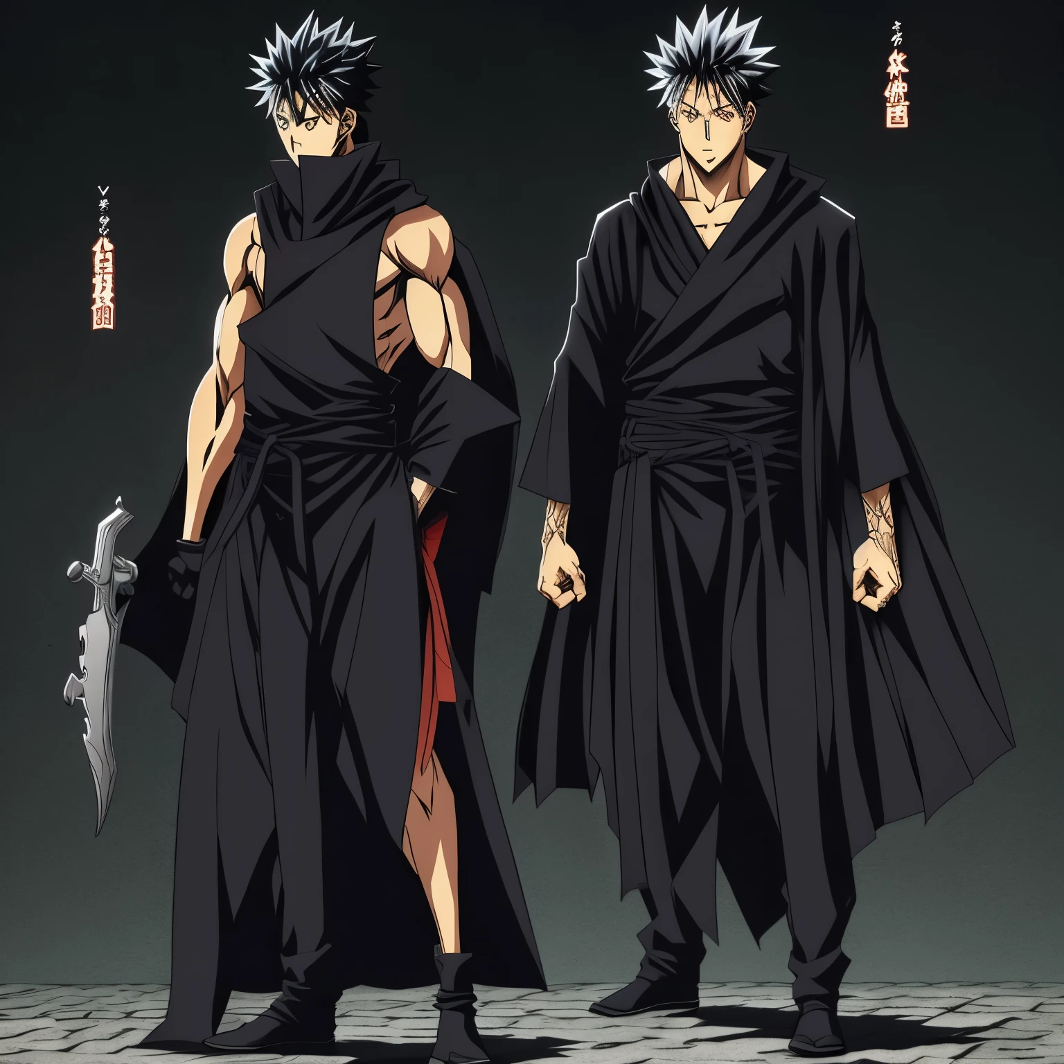 Um Personagem feiticeiro homem, Negro, muscles, com roupa de feiticeiro de Jujutsu kaisen