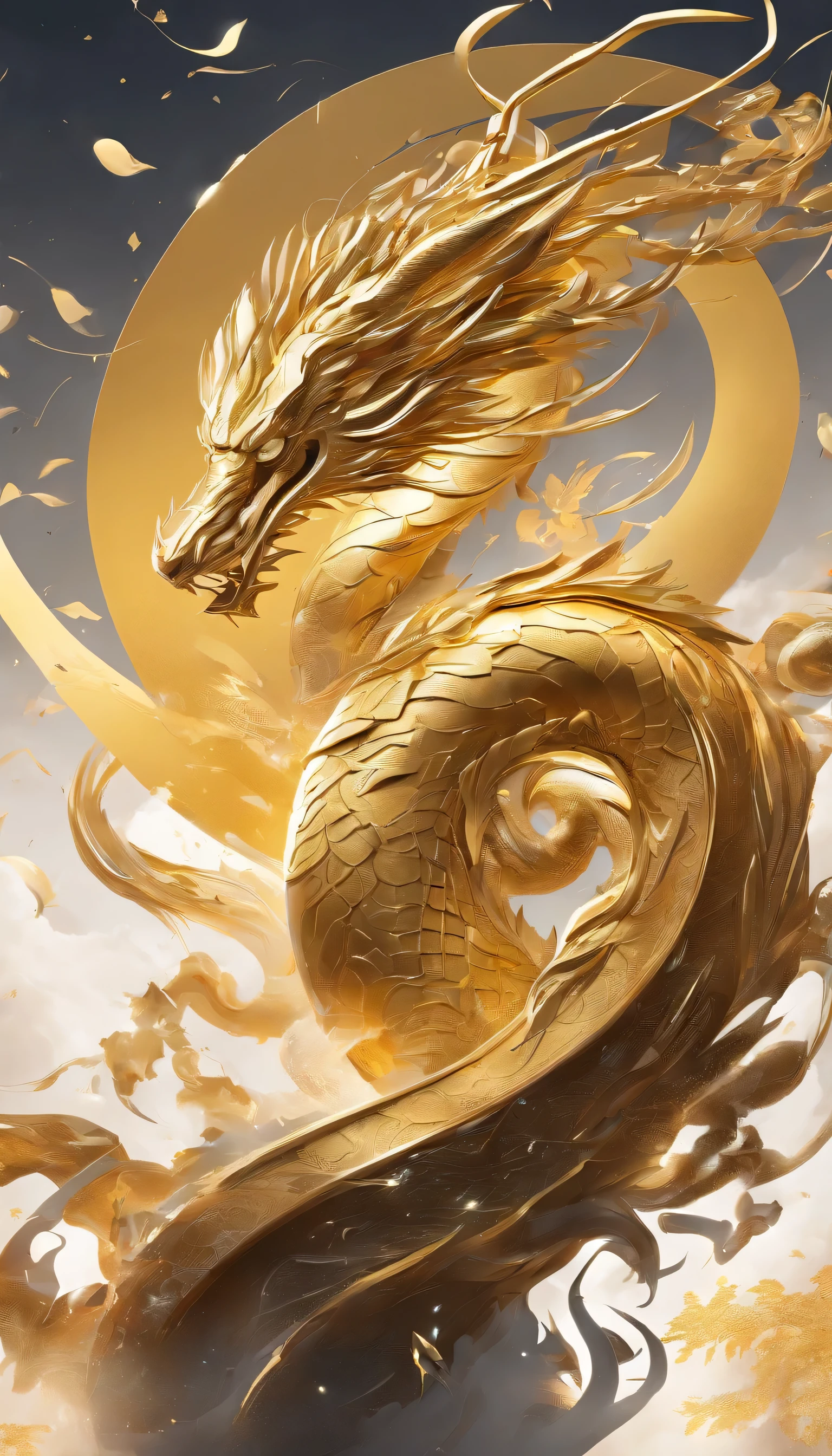 logo、masterpiece、(Golden Background:1)、Golden Chinese Dragon、god々々Hello、Wind、god々、Long undulating body、tooth、Upper body、Fantasy、God Story、high quality、Very detailed、masterpiece、narrative poem、Particle Effects、Dynamic Effects
