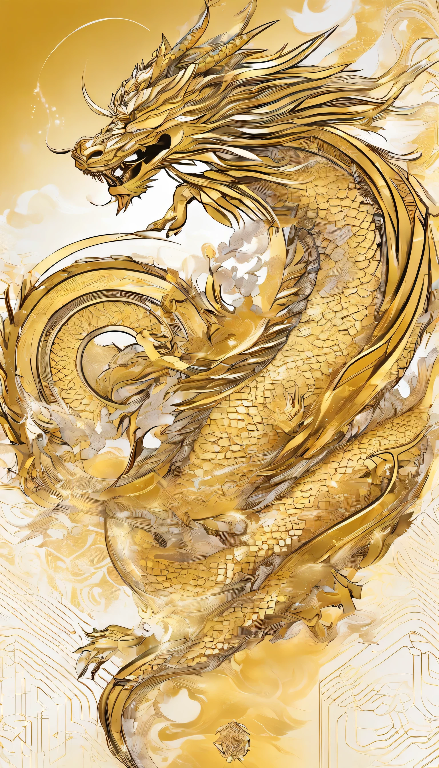 logo、masterpiece、(Golden Background:1)、Golden Chinese Dragon、god々々Hello、Wind、god々、Long undulating body、tooth、Upper body、Fantasy、God Story、high quality、Very detailed、masterpiece、narrative poem、Particle Effects、Dynamic Effects