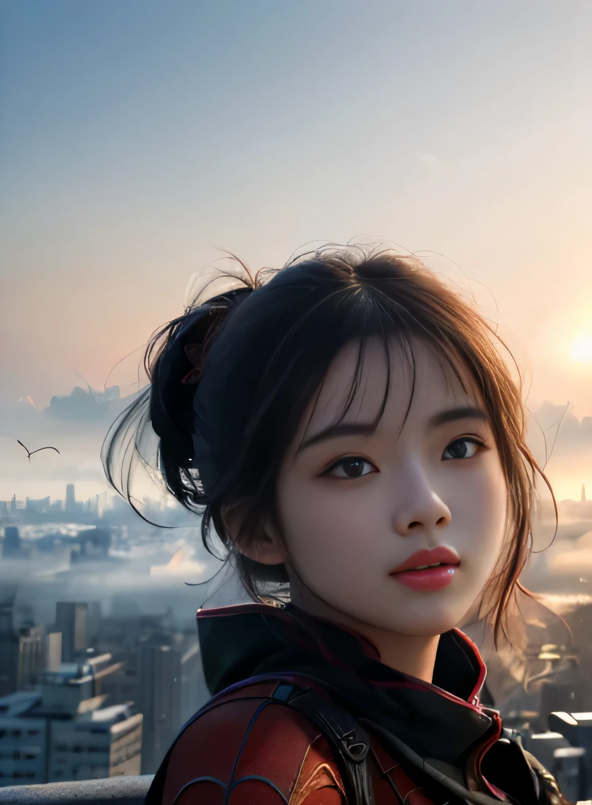 (1 girl:1.3), Solitary, (((Very Detailed face)))), ((The eyes and face are very detailed)))), Beautiful detailed eyes, body parts__, Official Art, Unity 8K Wallpaper, Super detailed, fair and fair, fair, masterpiece, best quality, The original, masterpiece, Ultra-detailed photos, best quality, Ultra-high resolution, realism, Sunlight, Full body portrait, Stunning beauty, Dynamic poses, Delicate face, Vibrant eyes, (From the front), She's wearing a Spider-Man suit, Red and black color scheme, , Very detailed city roof background, roof, Overlooking the city, Detailed face, Detailed complex busy background, messy, Gorgeous, milky, highly refined skin, Realistic skin details, Visible pores, Clear focus, Volumetric Fog, 8k ultra high definition, DSLR camera, high quality, Film Grain, White skin, Photorealism, Photography, Future dystopian metropolis, translucent