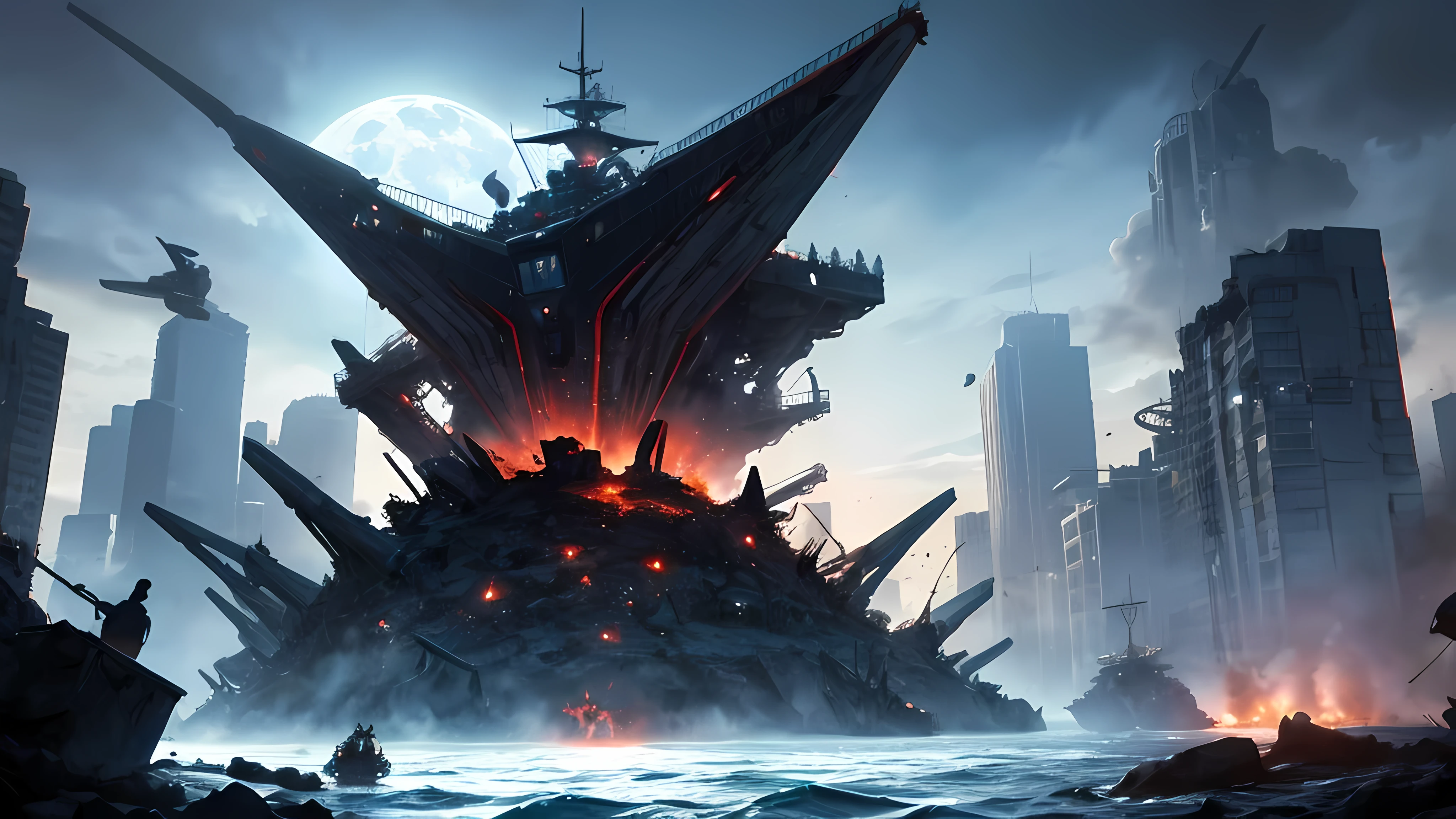 war with extraterrestrial invasor in the middle of the sea for the humanity liberation. no cuartel war. dead and blood everywhere