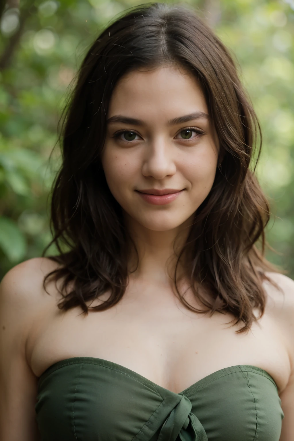 ((best quality)), ((masterpiece)), (detailed), (perfect face),(smile), (half body), (focus on face),(green color background)